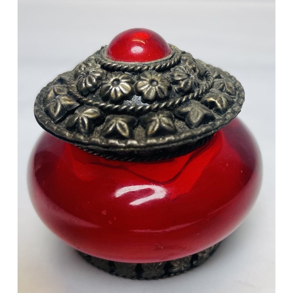 Vintage Twos & Co. Ruby Red Pewter ‎ Small Trinket Box
